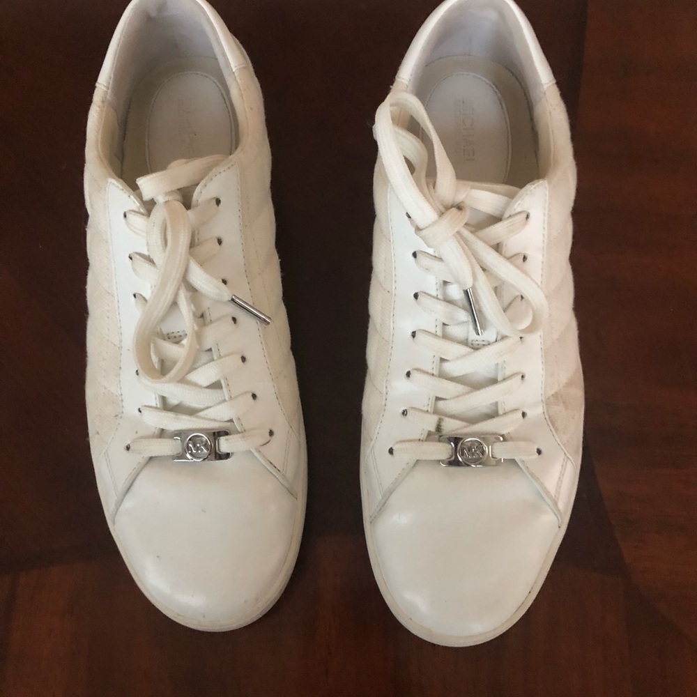 Michael Kors white canvas & leather sneakers.